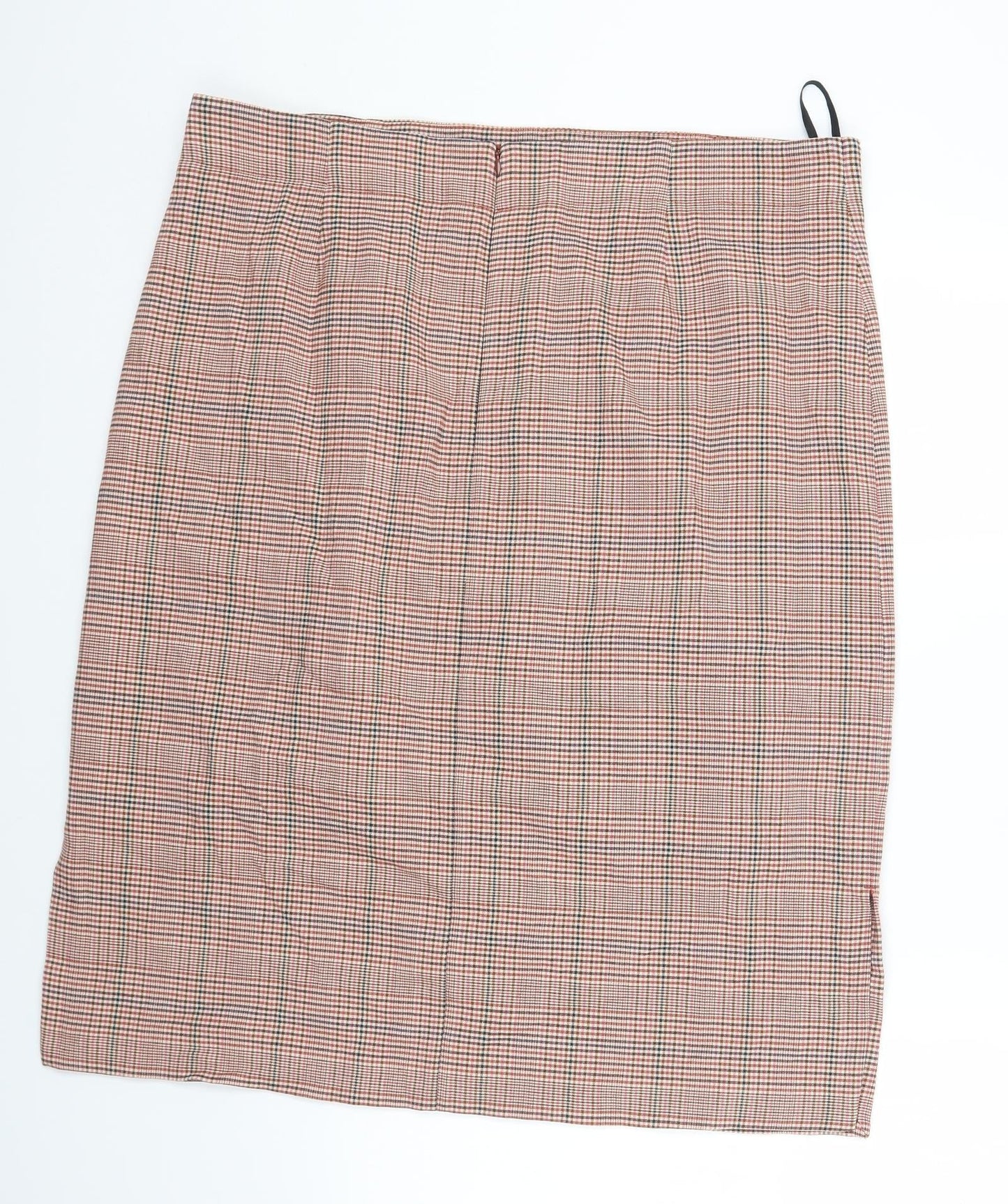 Marks and Spencer Womens Orange Check Viscose A-Line Skirt Size 20 Zip