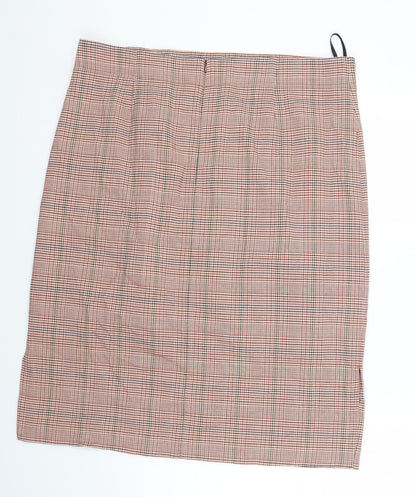 Marks and Spencer Womens Orange Check Viscose A-Line Skirt Size 20 Zip