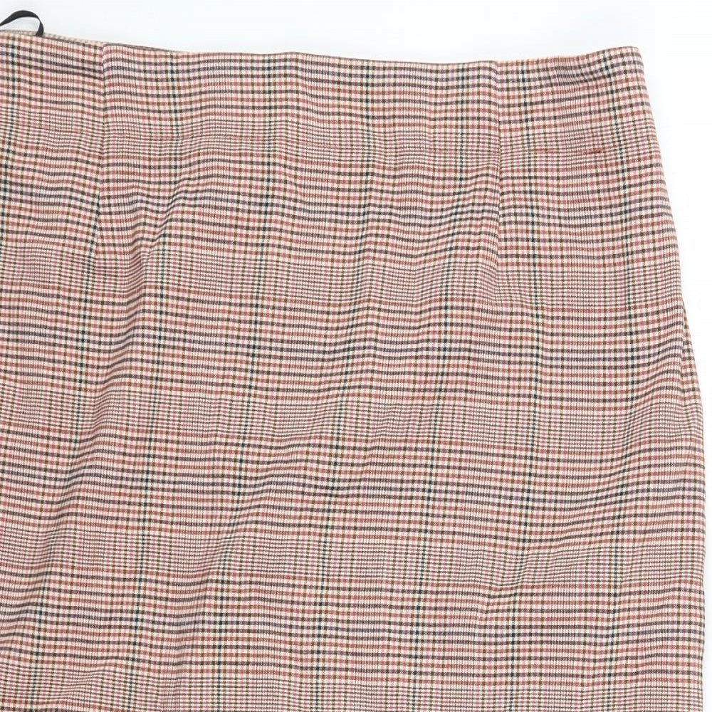 Marks and Spencer Womens Orange Check Viscose A-Line Skirt Size 20 Zip