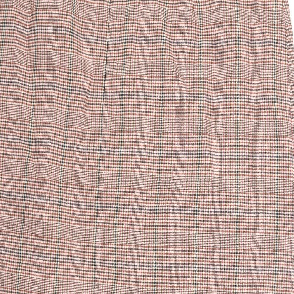 Marks and Spencer Womens Orange Check Viscose A-Line Skirt Size 20 Zip