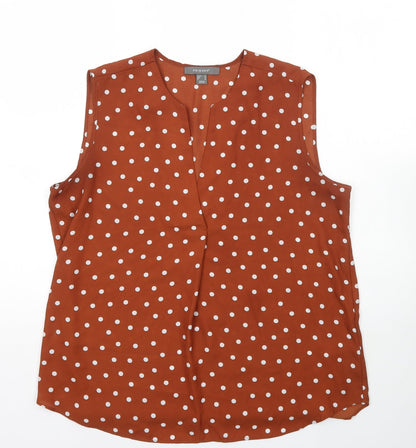Primark Womens Orange Paisley Polyester Basic Blouse Size 14 V-Neck
