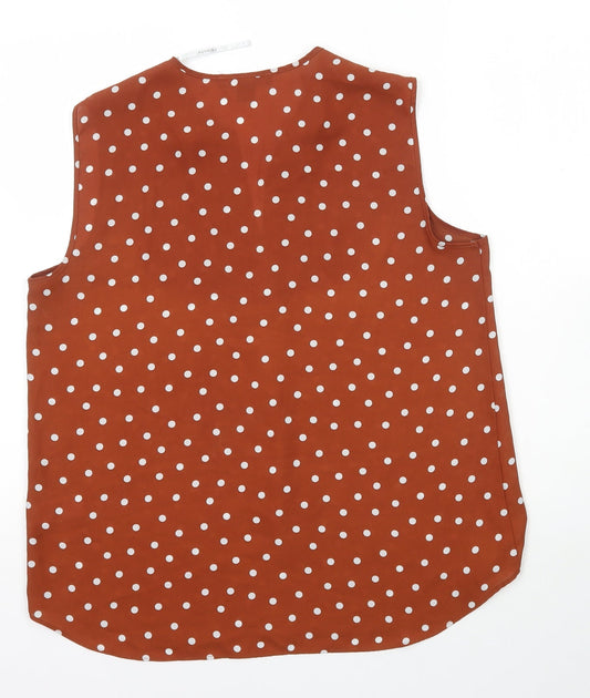 Primark Womens Orange Paisley Polyester Basic Blouse Size 14 V-Neck