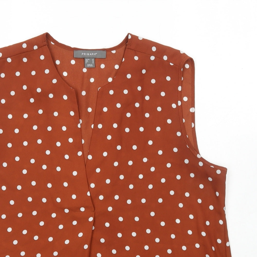Primark Womens Orange Paisley Polyester Basic Blouse Size 14 V-Neck