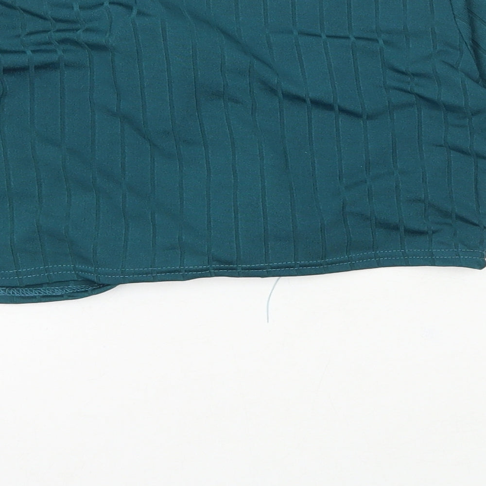 Boohoo Womens Blue Polyester Cropped T-Shirt Size 10 V-Neck