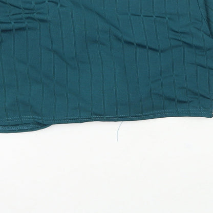 Boohoo Womens Blue Polyester Cropped T-Shirt Size 10 V-Neck