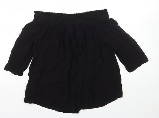 Monsoon Womens Black Viscose Basic T-Shirt Size 10 Off the Shoulder