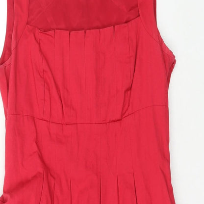 Coast Womens Red Cotton A-Line Size 12 Square Neck Zip