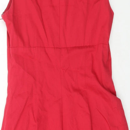 Coast Womens Red Cotton A-Line Size 12 Square Neck Zip
