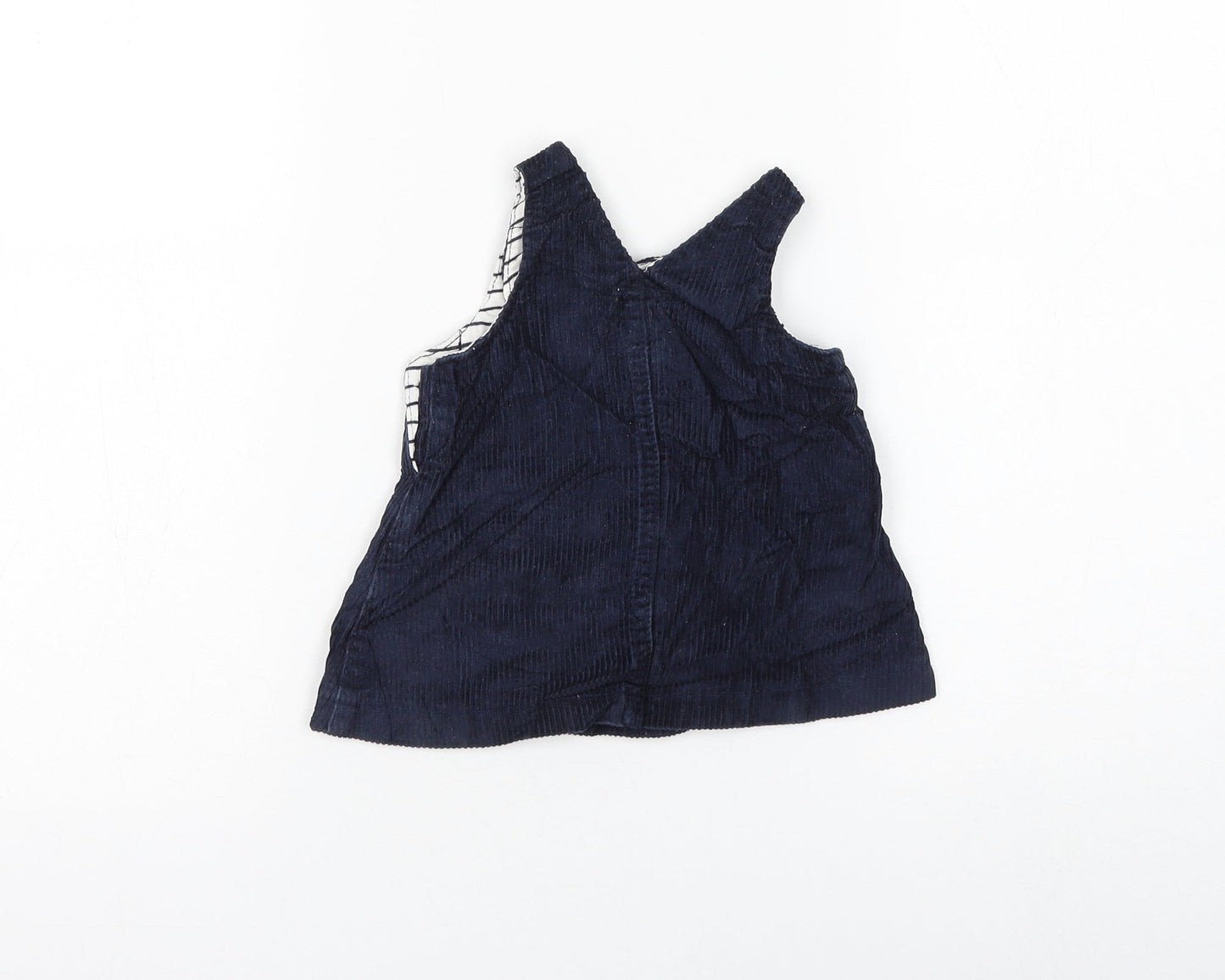 NEXT Girls Blue Cotton Pinafore/Dungaree Dress Size 3-6 Months Round Neck Button