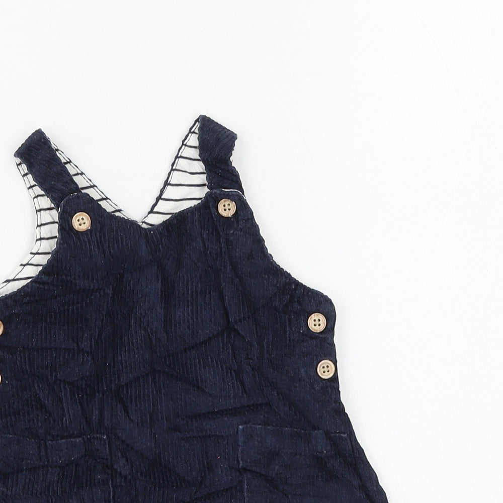 NEXT Girls Blue Cotton Pinafore/Dungaree Dress Size 3-6 Months Round Neck Button