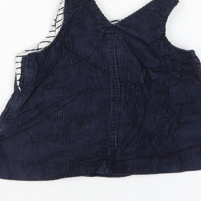 NEXT Girls Blue Cotton Pinafore/Dungaree Dress Size 3-6 Months Round Neck Button
