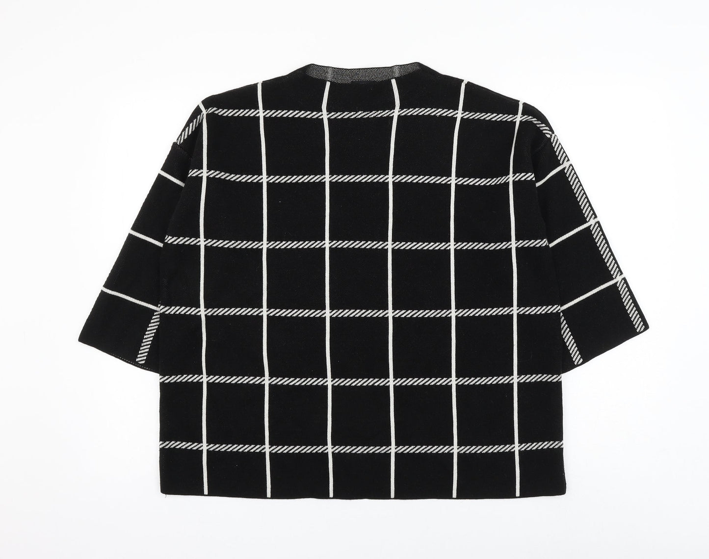 F&F Womens Black Round Neck Check Acrylic Pullover Jumper Size 14