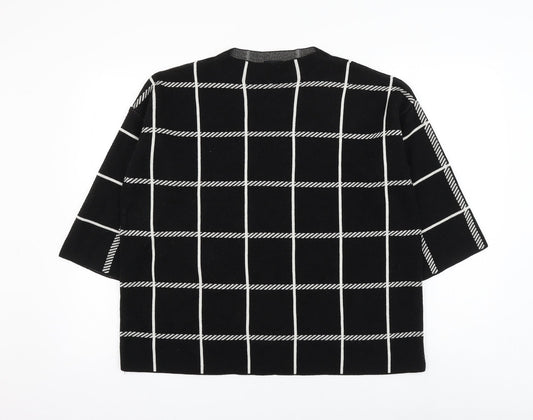 F&F Womens Black Round Neck Check Acrylic Pullover Jumper Size 14