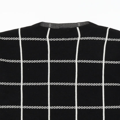 F&F Womens Black Round Neck Check Acrylic Pullover Jumper Size 14