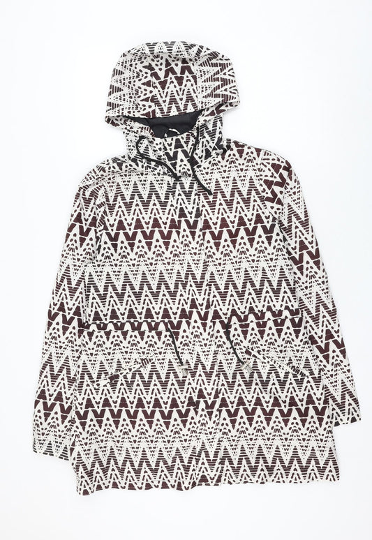 Peacocks Womens Brown Geometric Rain Coat Coat Size 12 Zip