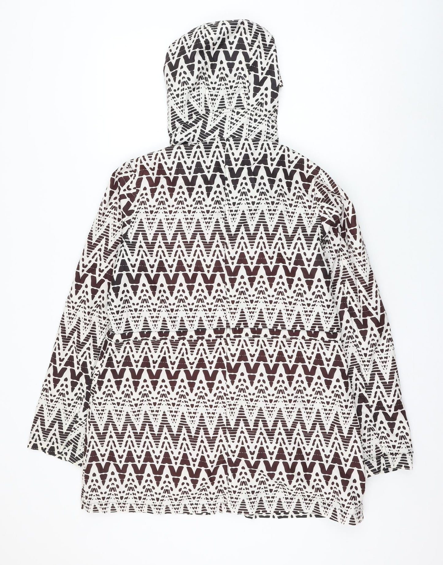 Peacocks Womens Brown Geometric Rain Coat Coat Size 12 Zip