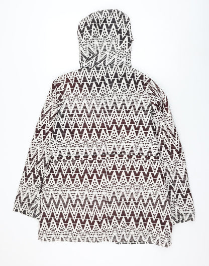 Peacocks Womens Brown Geometric Rain Coat Coat Size 12 Zip