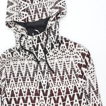 Peacocks Womens Brown Geometric Rain Coat Coat Size 12 Zip