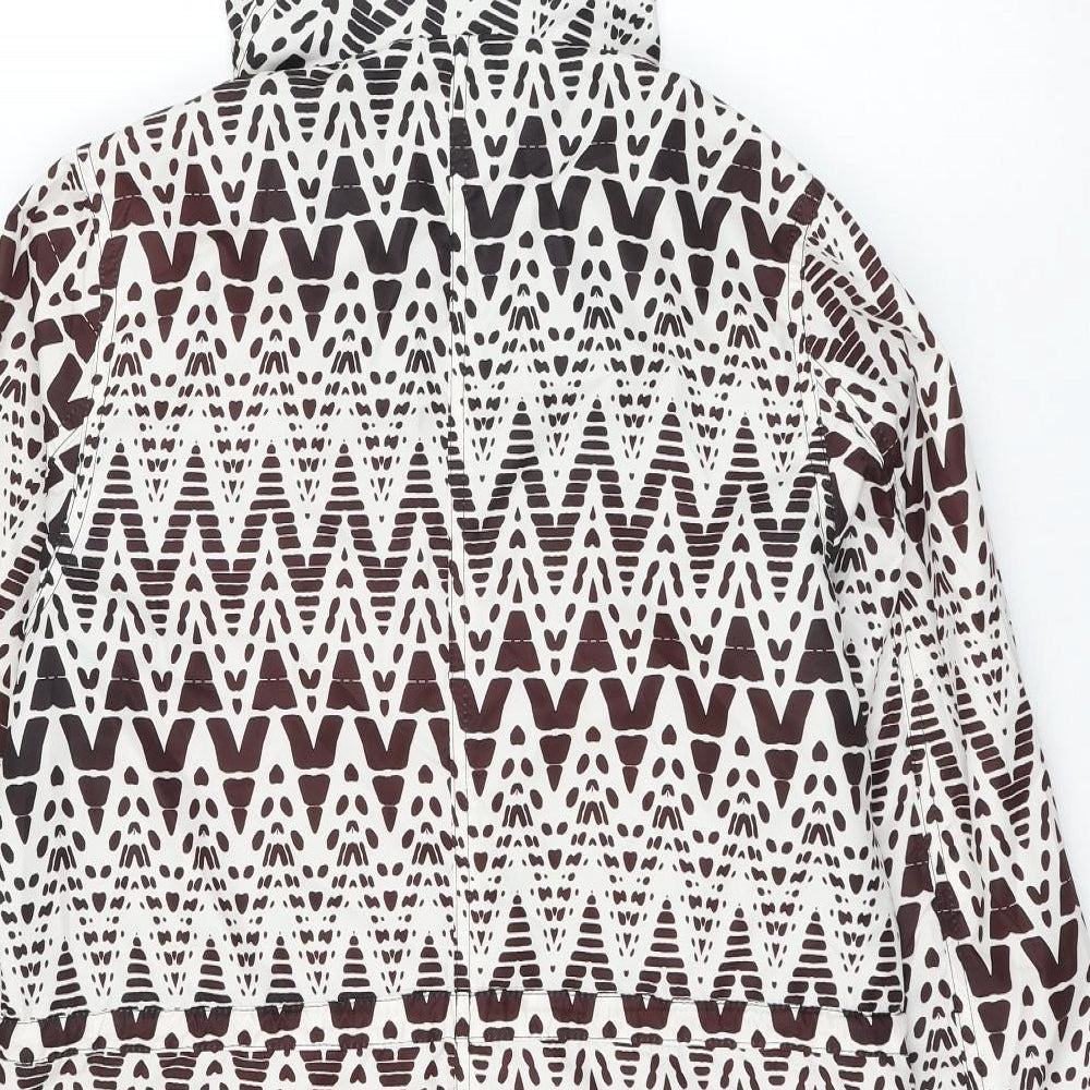 Peacocks Womens Brown Geometric Rain Coat Coat Size 12 Zip