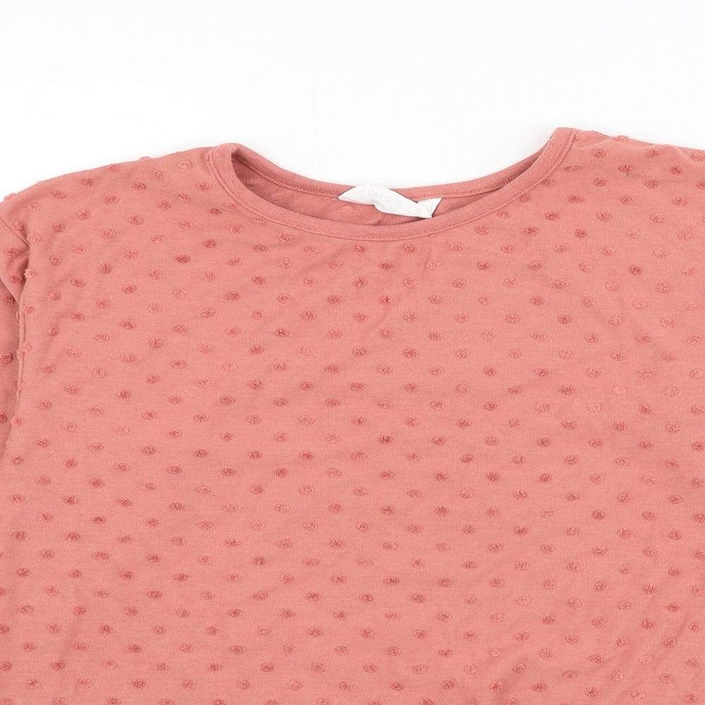 H&M Girls Pink Polka Dot Cotton Pullover Sweatshirt Size 8-9 Years Pullover - Knot Front