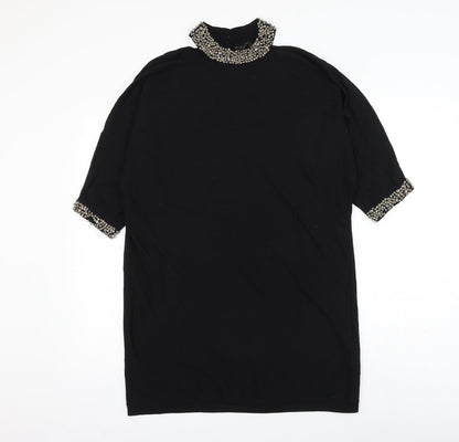 Phase Eight Womens Black Viscose Shift Size M Round Neck Button