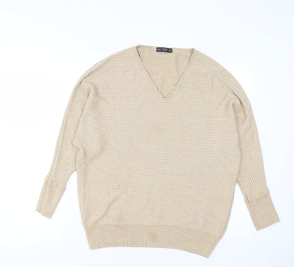 F&F Womens Gold V-Neck Viscose Pullover Jumper Size 8