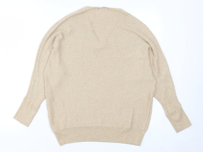 F&F Womens Gold V-Neck Viscose Pullover Jumper Size 8