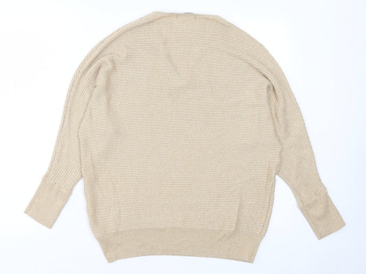 F&F Womens Gold V-Neck Viscose Pullover Jumper Size 8