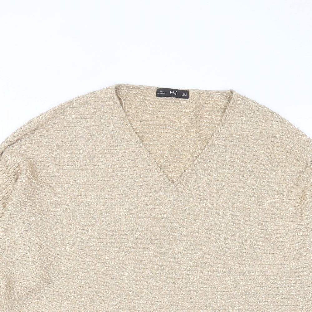 F&F Womens Gold V-Neck Viscose Pullover Jumper Size 8