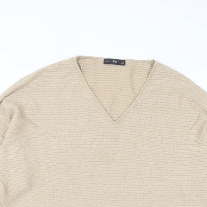 F&F Womens Gold V-Neck Viscose Pullover Jumper Size 8