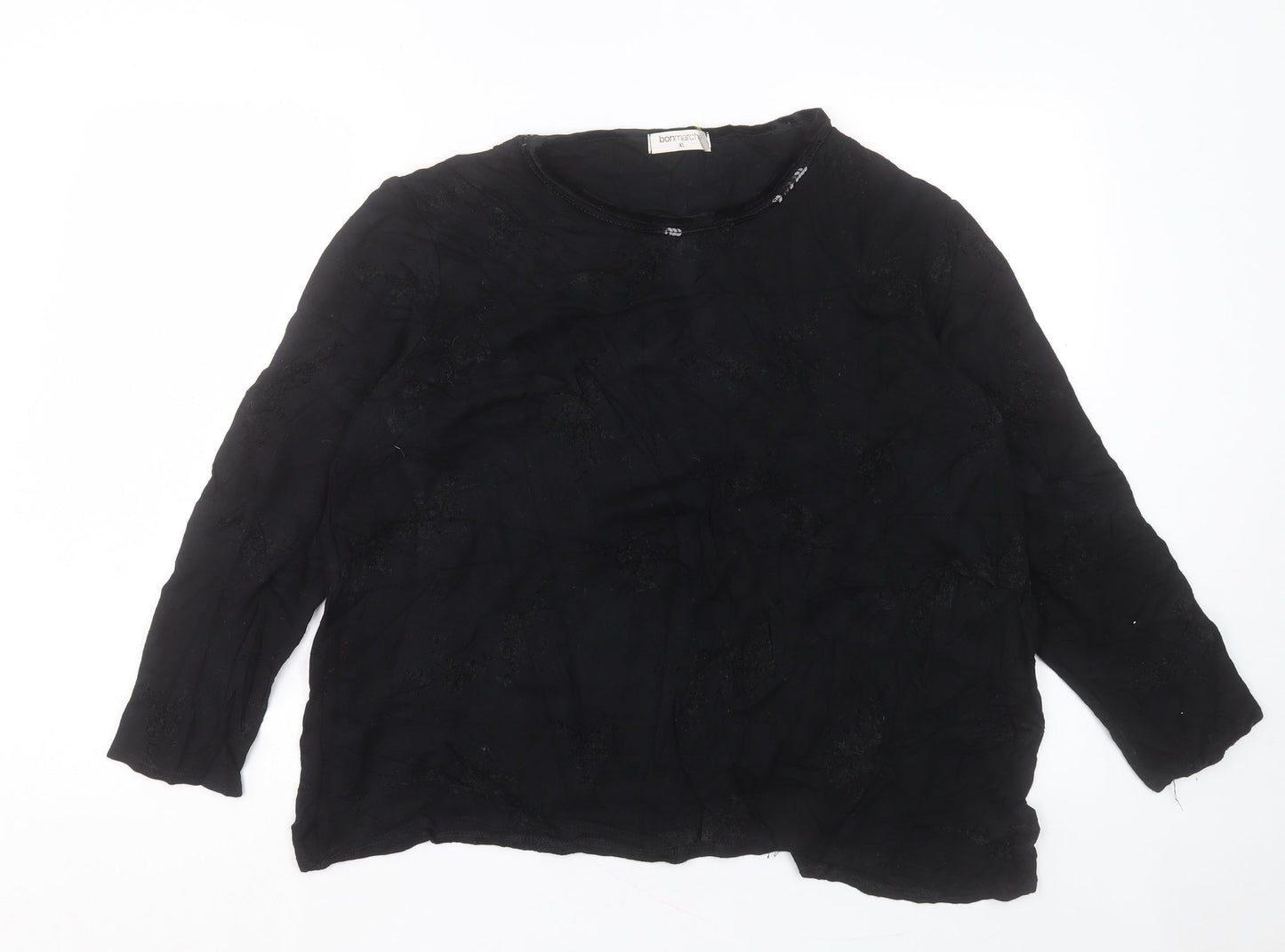Bonmarché Womens Black Crew Neck Geometric Viscose Pullover Jumper Size XL