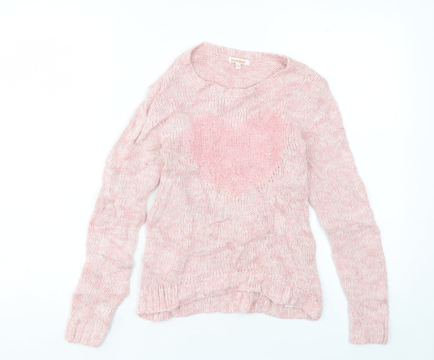 Blue Zoo Girls Pink Crew Neck Acrylic Pullover Jumper Size 9-10 Years Pullover