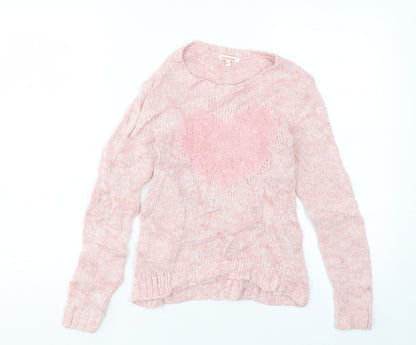 Blue Zoo Girls Pink Crew Neck Acrylic Pullover Jumper Size 9-10 Years Pullover