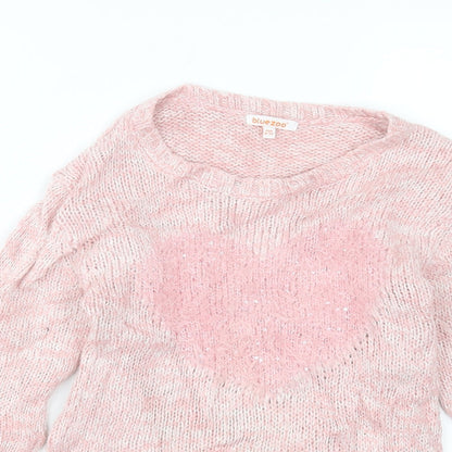 Blue Zoo Girls Pink Crew Neck Acrylic Pullover Jumper Size 9-10 Years Pullover