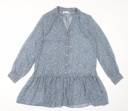 Papaya Womens Blue Animal Print Polyester A-Line Size 10 V-Neck Button
