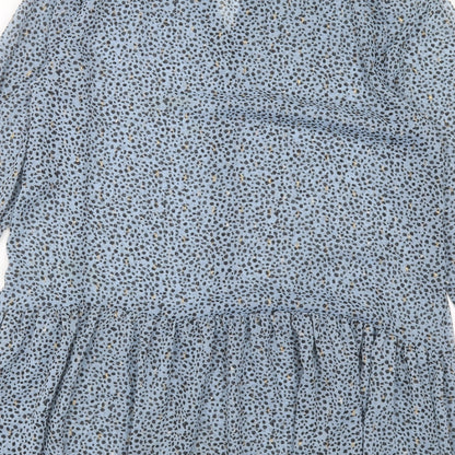 Papaya Womens Blue Animal Print Polyester A-Line Size 10 V-Neck Button