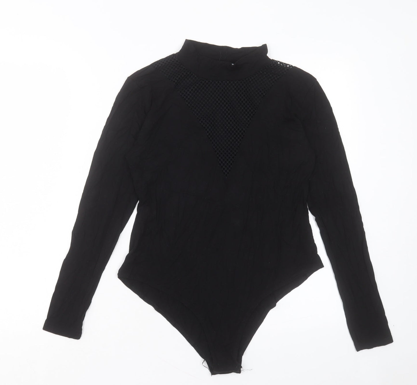 Boohoo Womens Black Viscose Bodysuit One-Piece Size 12 Snap