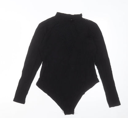 Boohoo Womens Black Viscose Bodysuit One-Piece Size 12 Snap