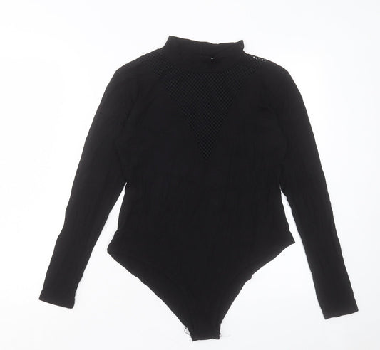Boohoo Womens Black Viscose Bodysuit One-Piece Size 12 Snap