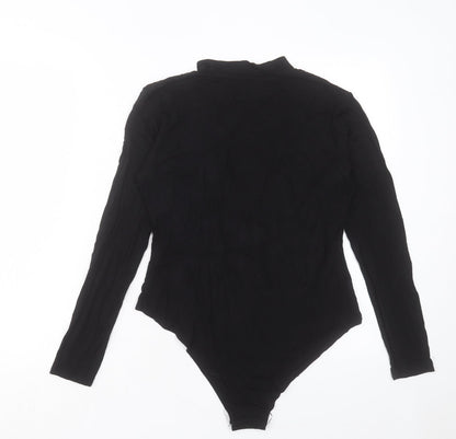 Boohoo Womens Black Viscose Bodysuit One-Piece Size 12 Snap