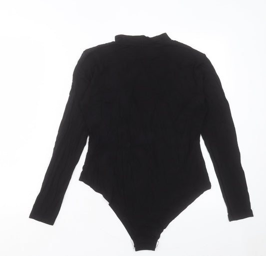 Boohoo Womens Black Viscose Bodysuit One-Piece Size 12 Snap