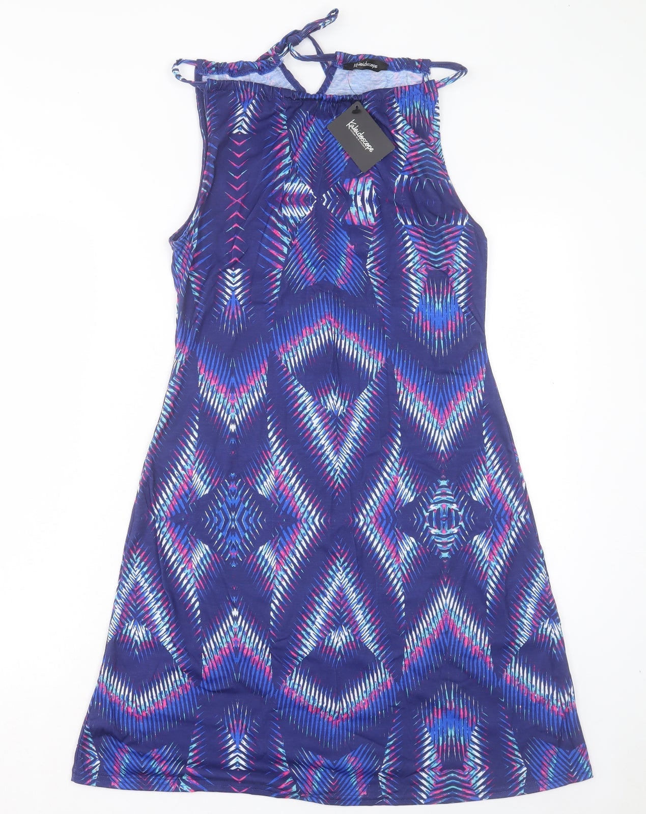 Kaliedoscope Womens Purple Geometric Polyester A-Line Size 10 Halter Tie