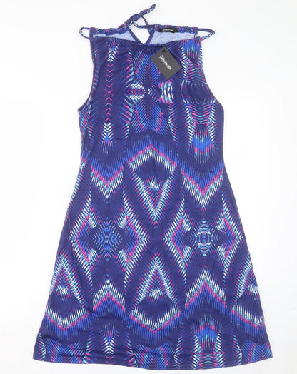 Kaliedoscope Womens Purple Geometric Polyester A-Line Size 10 Halter Tie