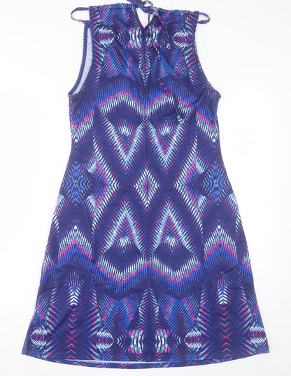Kaliedoscope Womens Purple Geometric Polyester A-Line Size 10 Halter Tie