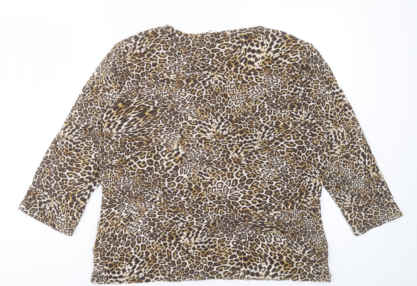 Anne Klein Womens Brown Animal Print Polyester Basic T-Shirt Size L V-Neck