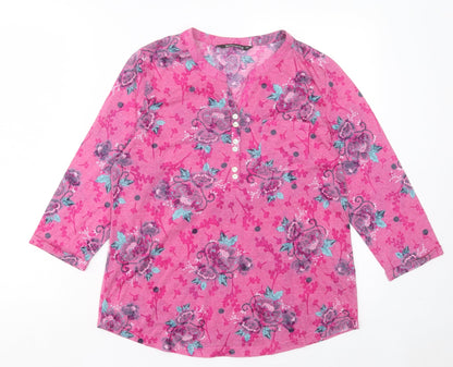 Bonmarché Womens Pink Paisley Polyester Basic T-Shirt Size 14 V-Neck - Pocket Detail