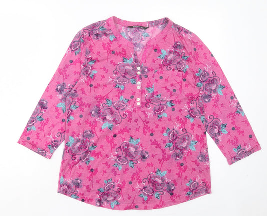 Bonmarché Womens Pink Paisley Polyester Basic T-Shirt Size 14 V-Neck - Pocket Detail