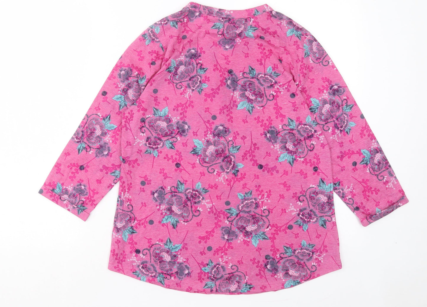 Bonmarché Womens Pink Paisley Polyester Basic T-Shirt Size 14 V-Neck - Pocket Detail