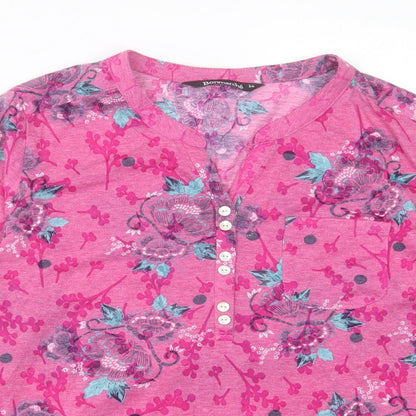 Bonmarché Womens Pink Paisley Polyester Basic T-Shirt Size 14 V-Neck - Pocket Detail