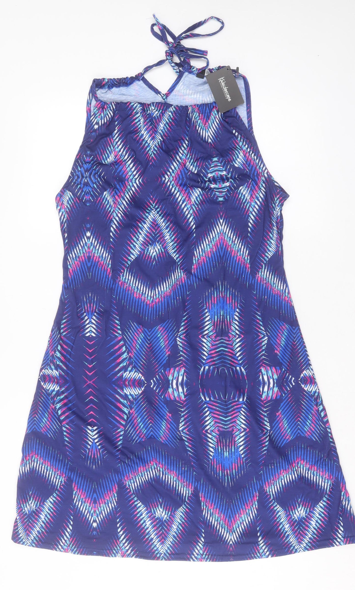 Kaliedoscope Womens Purple Geometric Polyester A-Line Size 14 Halter Tie
